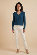 Ribbed V-Neck Sweater - Navy Blue - Photo 1