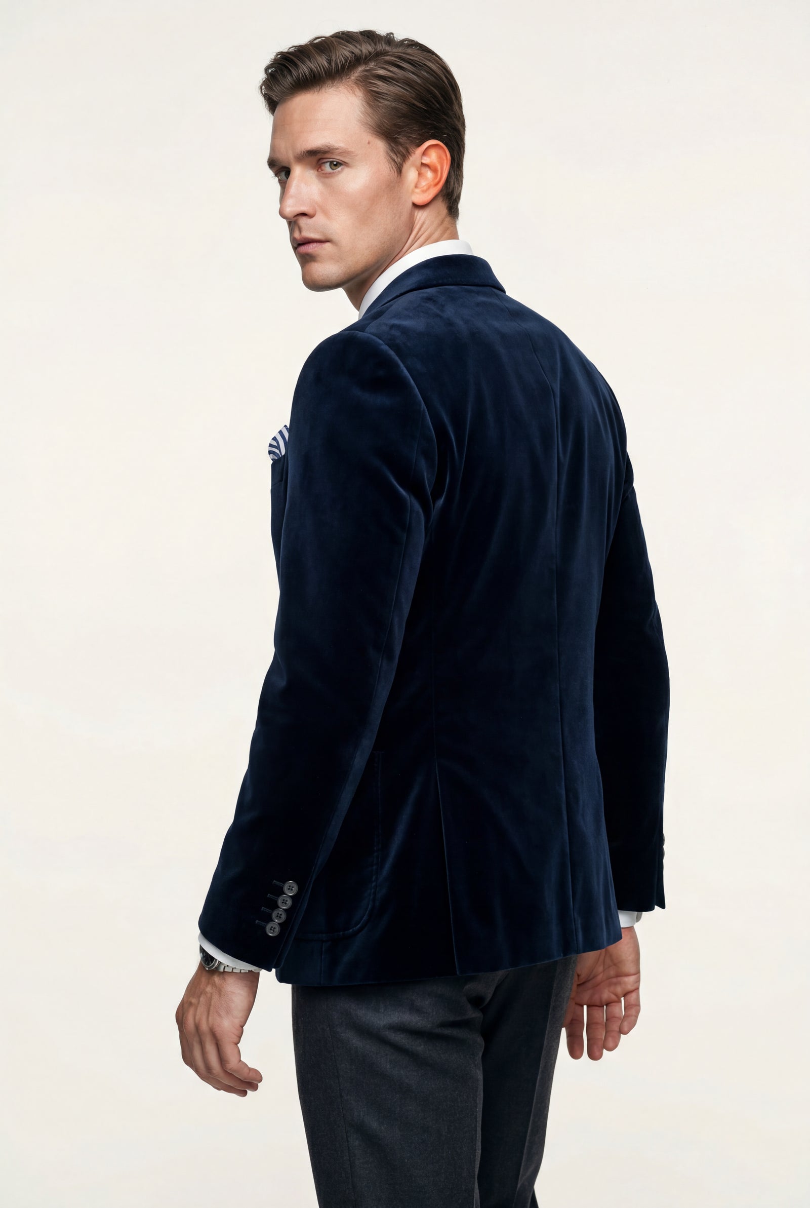 Navy Blue Single Button Slim Fit Tailored Blazer - Tailored blazers - Photo 2
