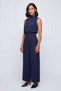 Navy Blue Sleeveless Mock Neck Wide Leg Jumpsuit - Photo 13