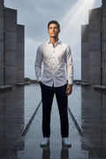 White Slim Fit Long Sleeve Dress Shirt with Spread Collar - Dress Shirts - Photo 11