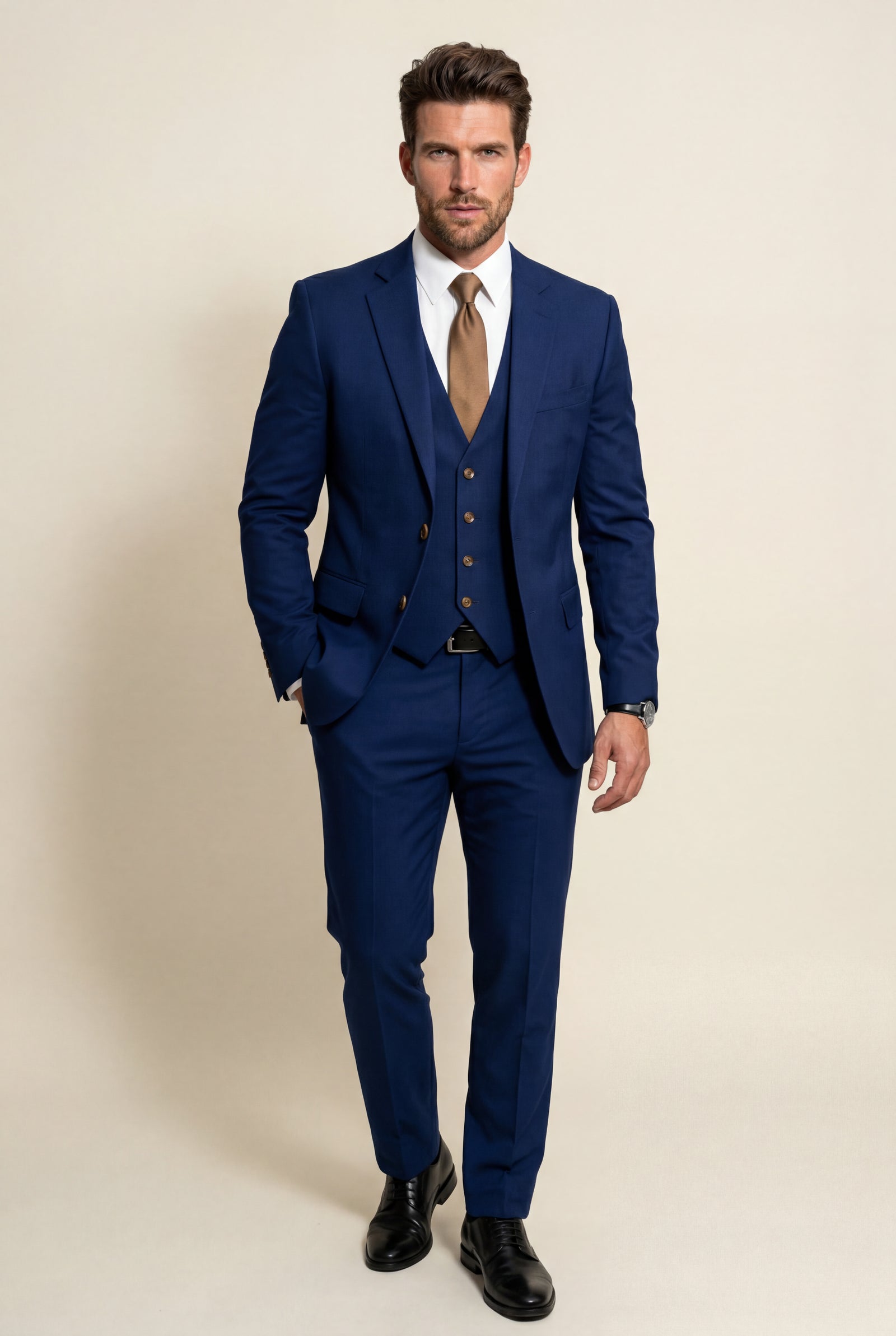 Navy Blue Slim-fit Three-piece Wedding Suit with Notch Lapel Blazer - Photo 7