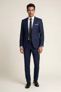Navy Blue Slim Fit Two-piece Business Suit with Notched Lapel - Business suits - Photo 4