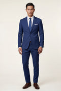 Navy Blue Slim Tailored Suit with Notch Lapel and Tapered Trousers - Linen suit - Photo 25