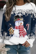 Snowman Graphic Sweater in Navy Blue — front view