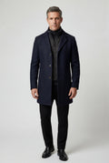 Navy Blue Tailored Three-button Winter Coat with Notched Lapel - Photo 3