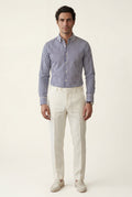 Navy Blue Tailored Vertical Stripe Button-down Dress Shirt - Dress Shirts - Photo 16
