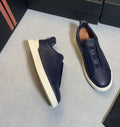 Navy Blue Textured Slip-on Low Top Sneakers - Photo 8