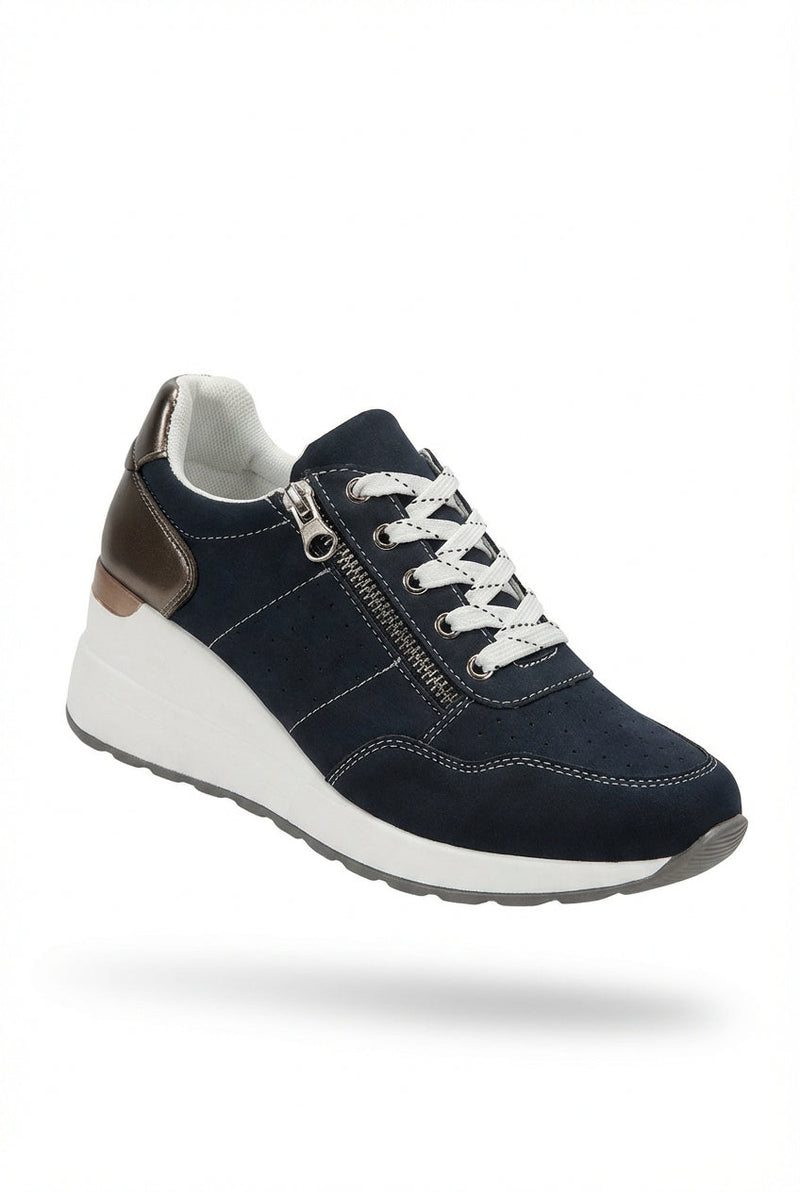 Navy Blue Wedge Platform Low-top Sneakers with Side Zip - Low cut shoes - Photo 1