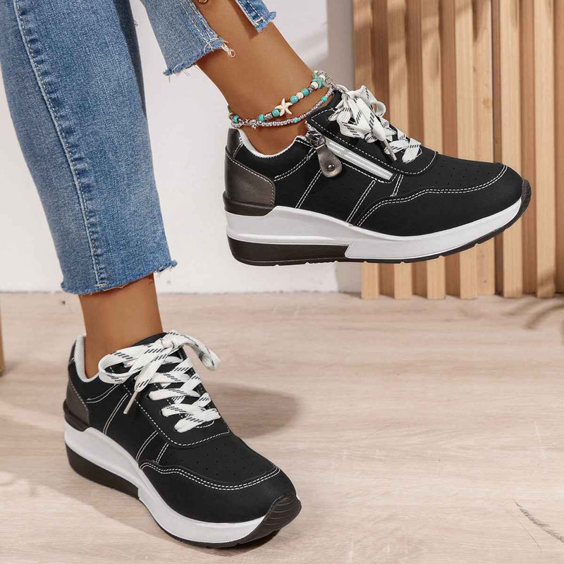 Wedge Platform Low-top Sneakers with Side Zip - Low cut shoes - Photo 4