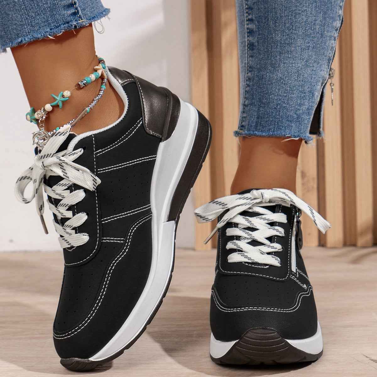 Wedge Platform Low-top Sneakers with Side Zip - Low cut shoes - Photo 5