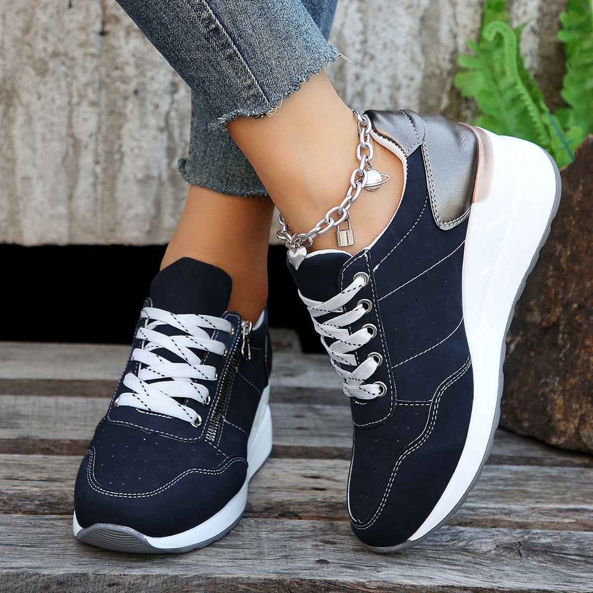 Wedge Platform Low-top Sneakers with Side Zip - Low cut shoes - Photo 7