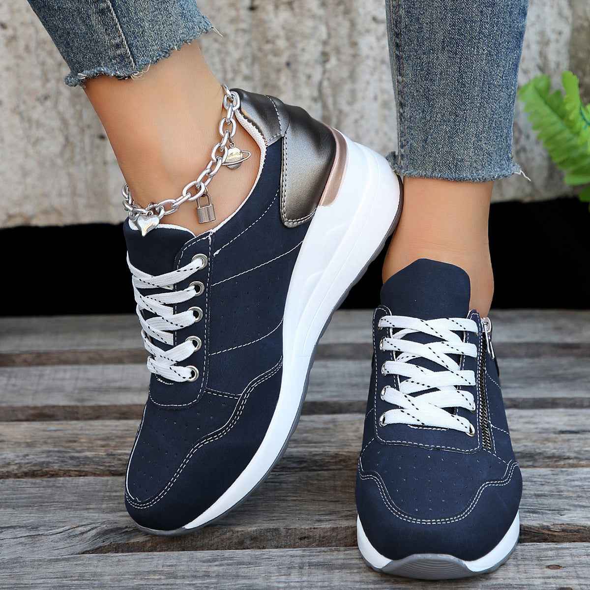 Wedge Platform Low-top Sneakers with Side Zip - Low cut shoes - Photo 8