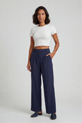 Navy Blue Wide Leg Office Trousers - Wide leg trousers - Photo 16