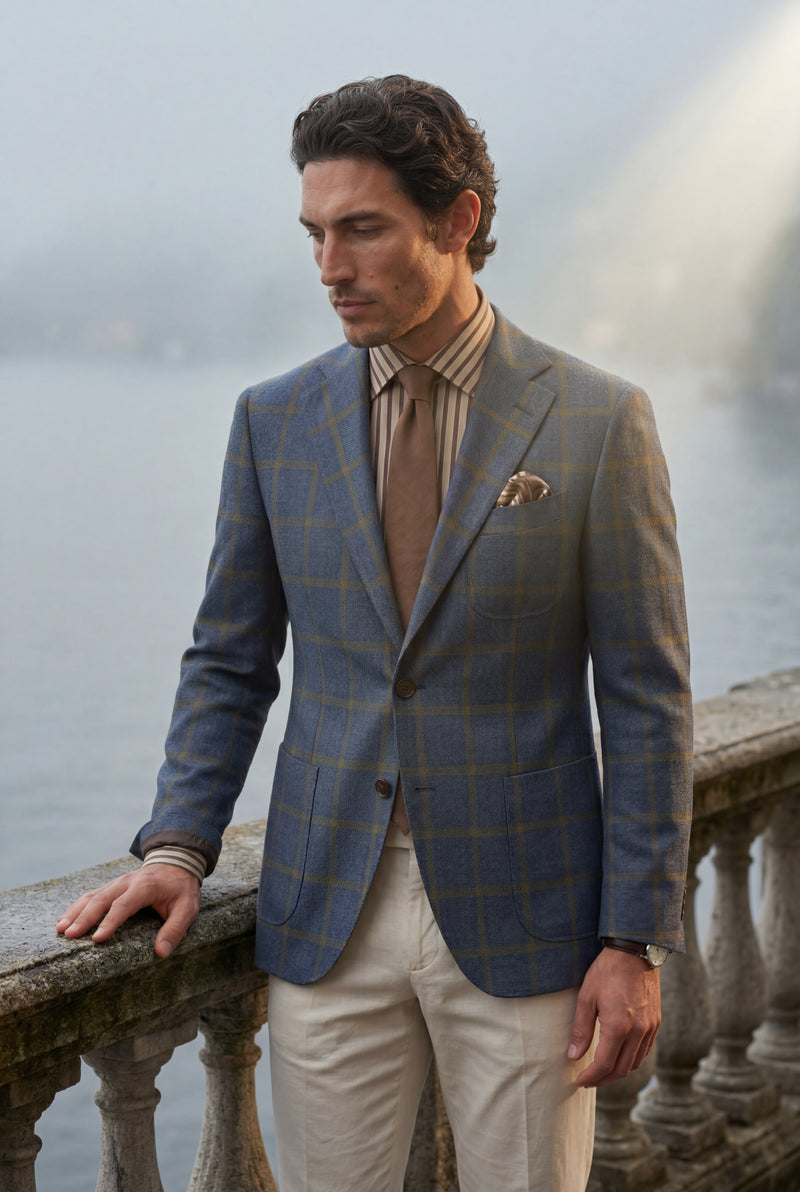 Blue Windowpane Check Tailored Slim Fit Blazer - Tailored blazers - Photo 4