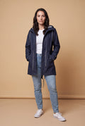 Women's Hooded Jacket Relaxed Fit in Navy Blue — studio front