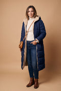 Women's Winter Jacket Long Silhouette in Navy Blue — studio shot