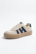 Navy Blue Women's Chunky Platform Retro-Inspired Lace-Up Sneakers - Photo 1