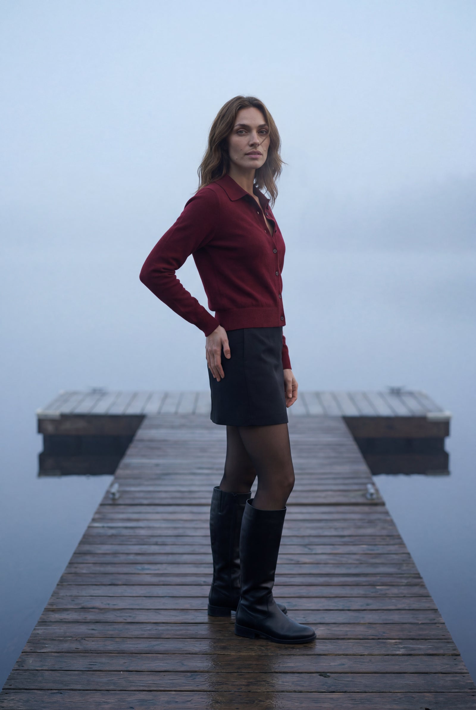 Burgundy Women's Classic Collared Button-Down Cardigan Sweater - Photo 10