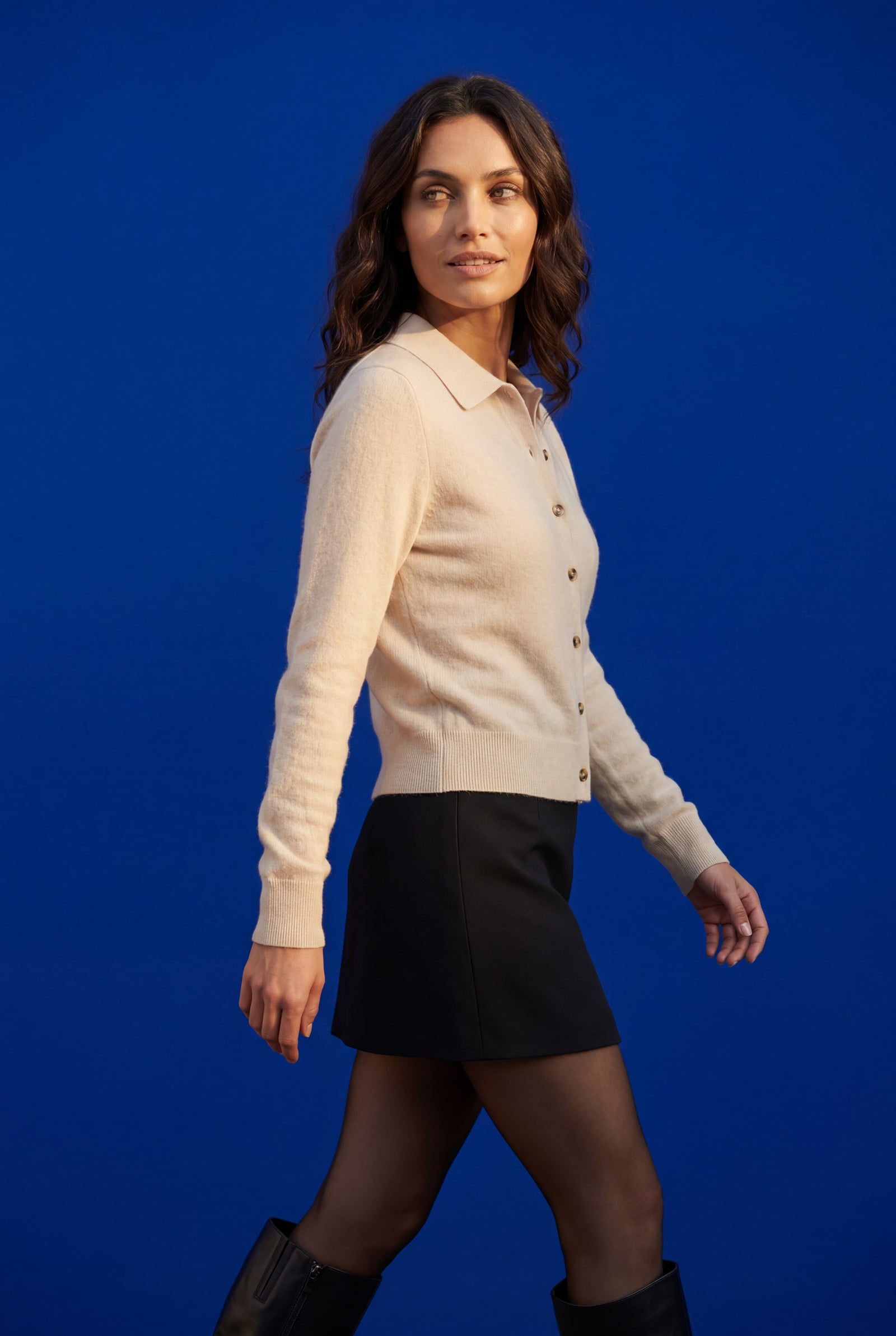 Beige Women's Classic Collared Button-Down Cardigan Sweater - Photo 12