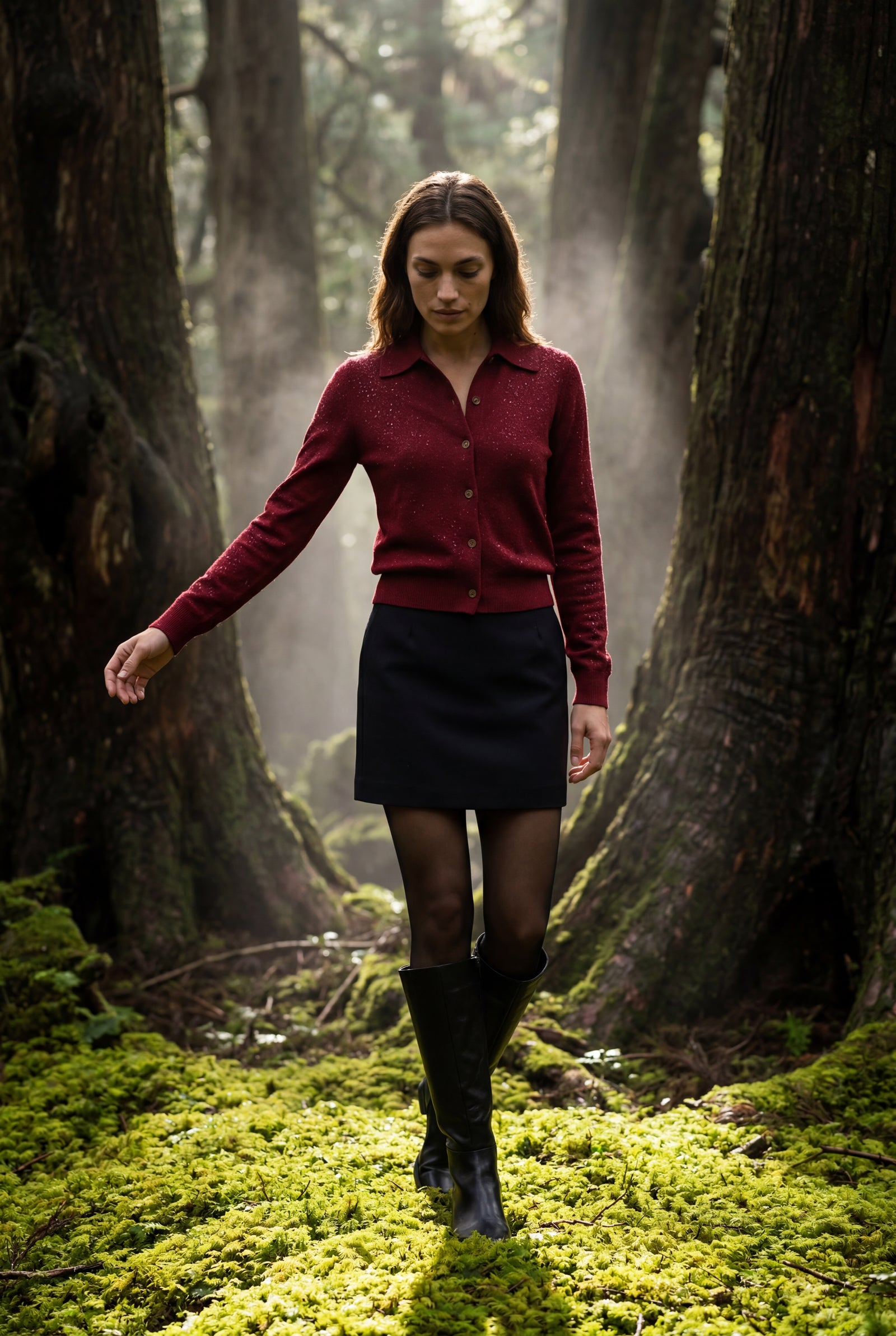 Burgundy Women's Classic Collared Button-Down Cardigan Sweater - Photo 15