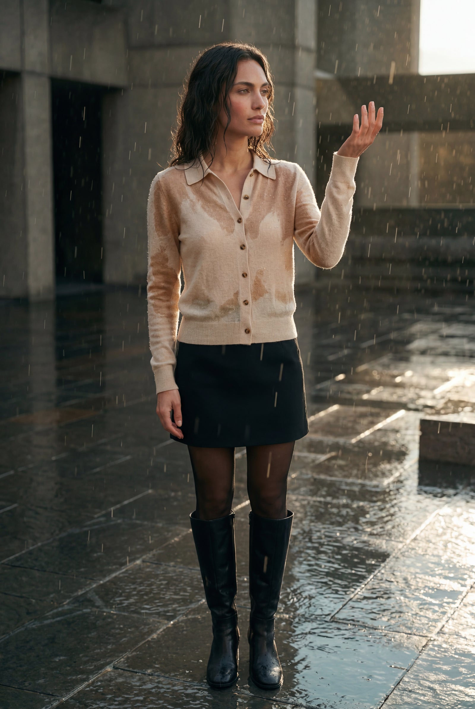 Beige Women's Classic Collared Button-Down Cardigan Sweater - Photo 17