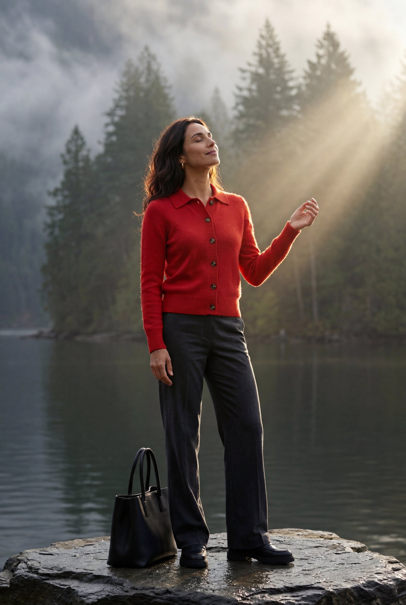 Red Women's Classic Collared Button-Down Cardigan Sweater - Photo 31