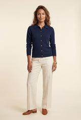 Navy Blue Women's Classic Collared Button-Down Cardigan Sweater - Photo 32
