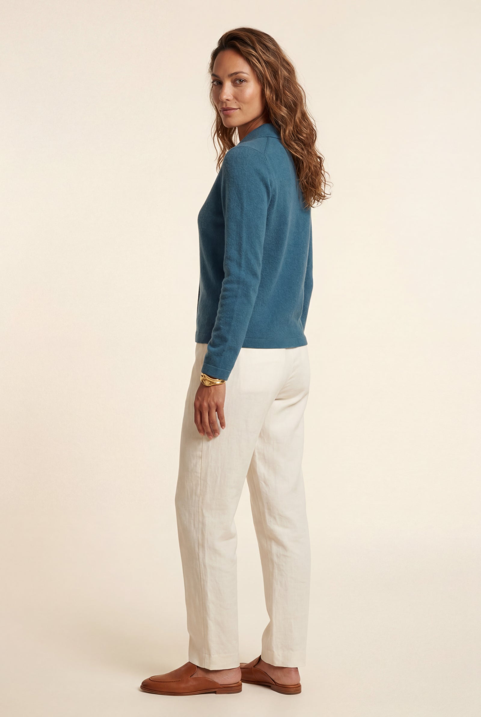 Navy Blue Women's Classic Collared Button-Down Cardigan Sweater - Photo 33