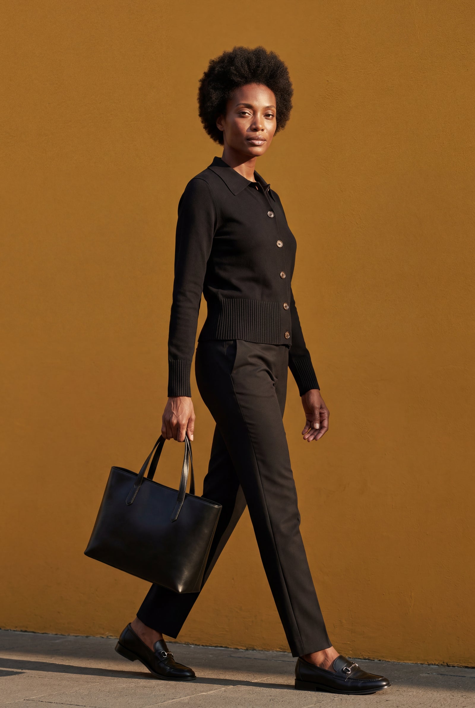 Black Women's Classic Collared Button-Down Cardigan Sweater - Photo 5