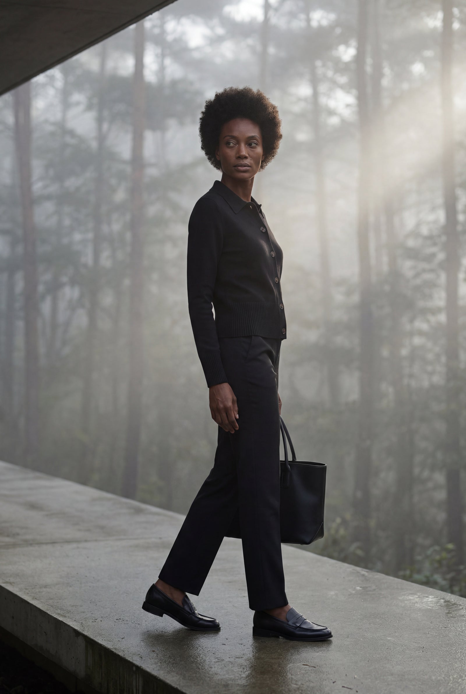 Black Women's Classic Collared Button-Down Cardigan Sweater - Photo 9