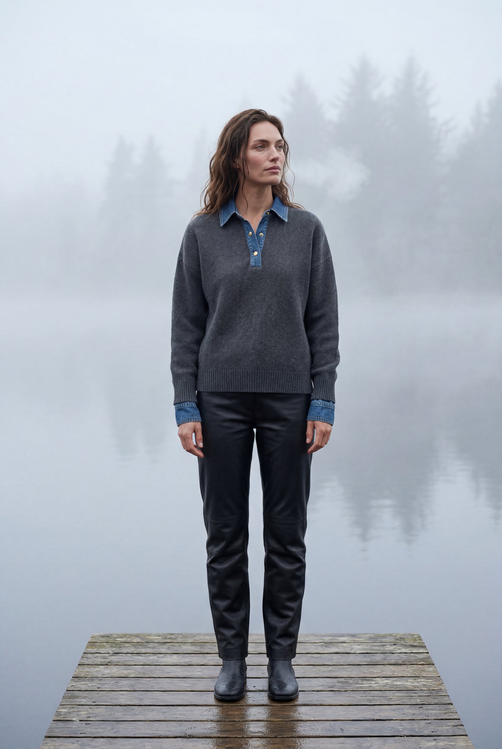 Light Gray Women's Contrast Collar Pullover Sweater - Sweaters - Photo 12