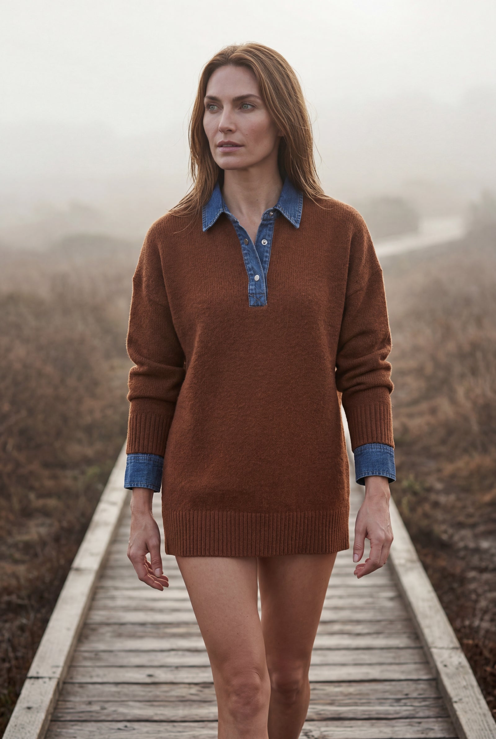 Brown Women's Contrast Collar Pullover Sweater - Sweaters - Photo 14