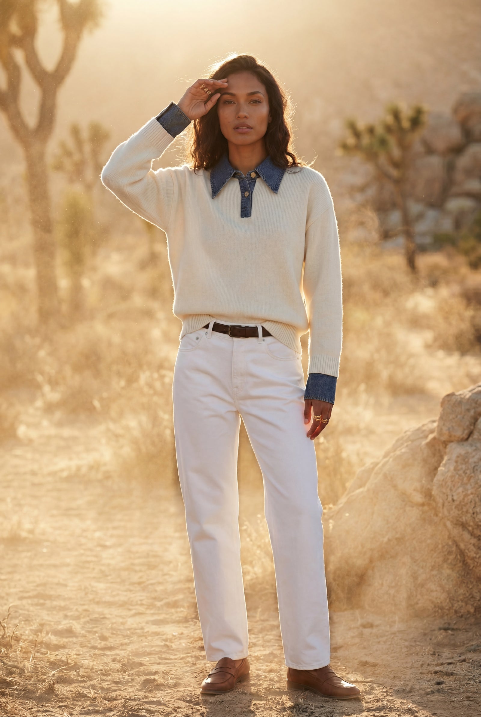 White Women's Contrast Collar Pullover Sweater - Sweaters - Photo 18