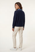 Navy Blue Women's Contrast Collar Pullover Sweater - Sweaters - Photo 2