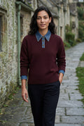Burgundy Women's Contrast Collar Pullover Sweater - Sweaters - Photo 5