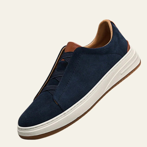 Navy Blue Women's Elastic Band Slip-On Sneakers with Contrast Sole - Photo 8