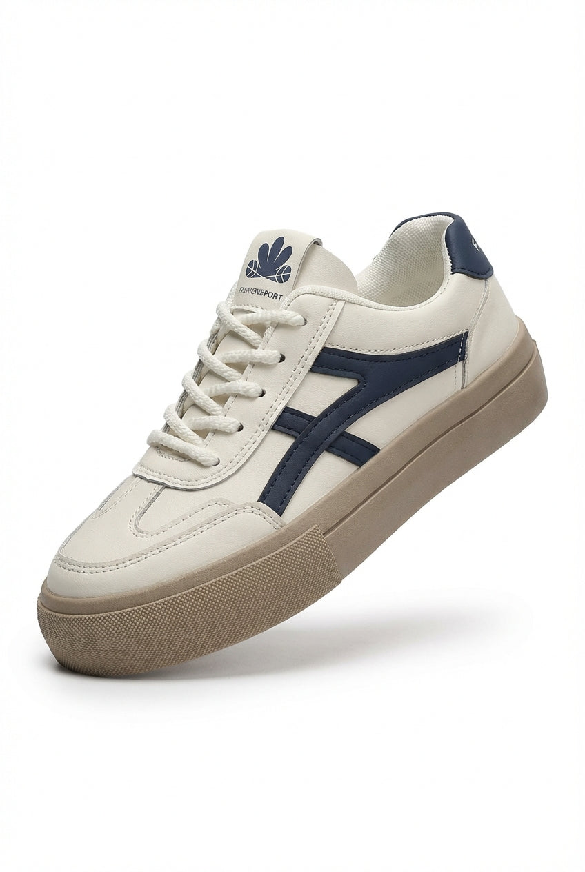 Navy Blue Women's Navy Contrast Stripe Retro Platform Sneakers - Photo 1