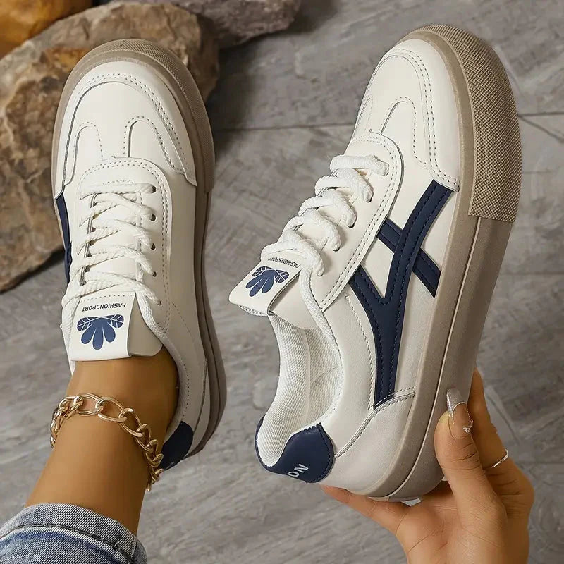 Navy Blue Women's Navy Contrast Stripe Retro Platform Sneakers - Photo 2