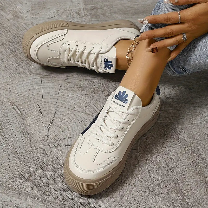 Navy Blue Women's Navy Contrast Stripe Retro Platform Sneakers - Photo 3