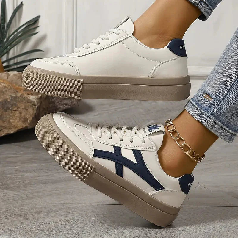 Navy Blue Women's Navy Contrast Stripe Retro Platform Sneakers - Photo 4