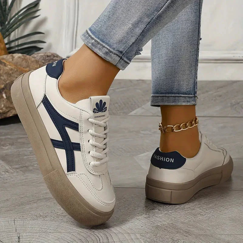 Navy Blue Women's Navy Contrast Stripe Retro Platform Sneakers - Photo 5