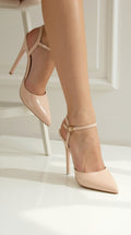 Nude Pointed Toe Ankle Strap Stiletto Heels - Ankle strap heels - Photo 11