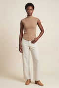 Nude Ribbed Mock Neck Sleeveless Top with Curved Hem - Mock neck tops - Photo 15