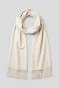 Cashmere Fringed Scarf in Off White — studio front