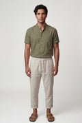 Olive Band Collar Shirt and Drawstring Trouser Casual Set - Photo 9