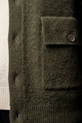 Olive Button-up Collared Cardigan with Patch Pockets - Wool cardigan - Photo 11