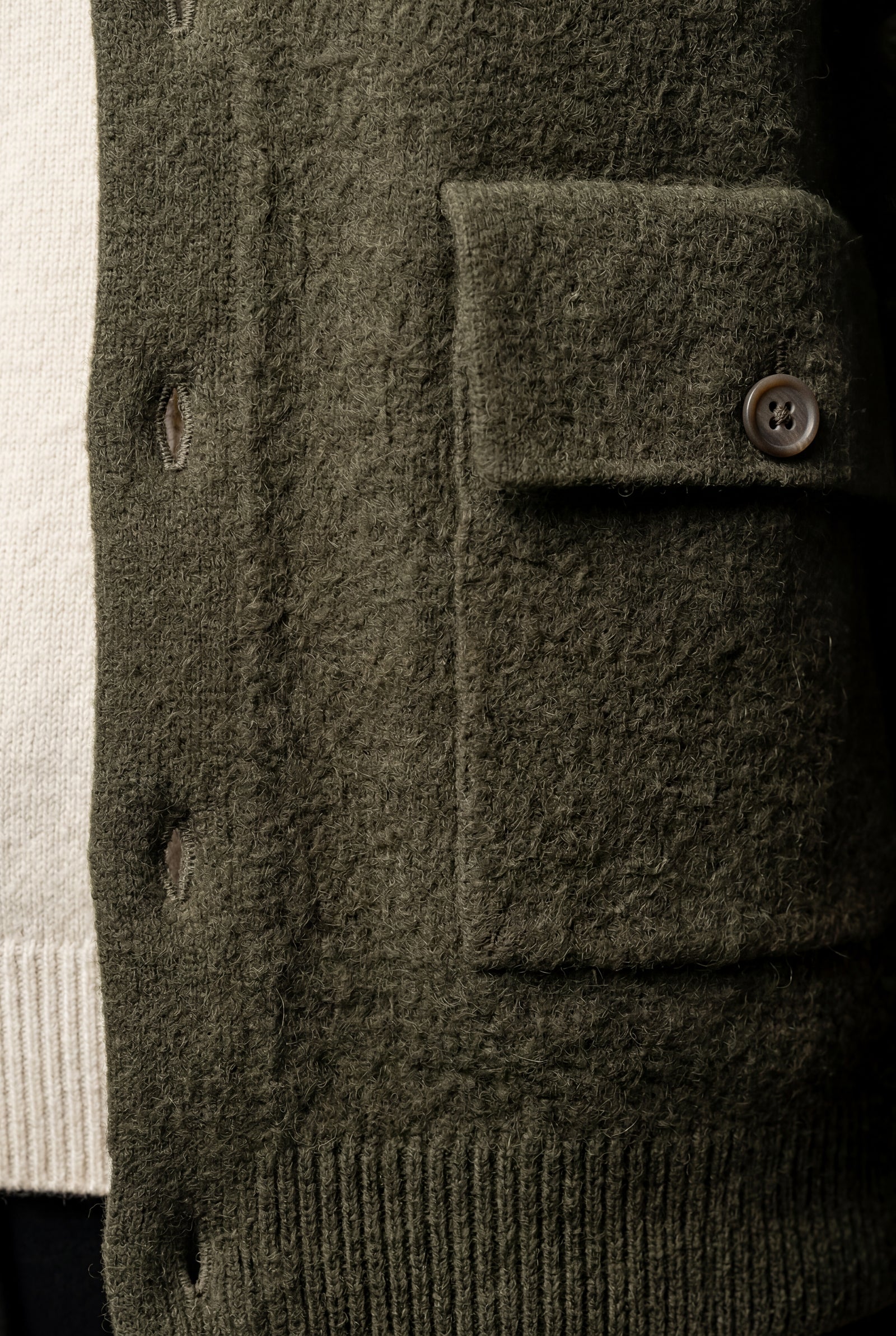 Olive Button-up Collared Cardigan with Patch Pockets - Wool cardigan - Photo 11