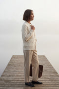 Cream Button-up Collared Cardigan with Patch Pockets - Wool cardigan - Photo 12