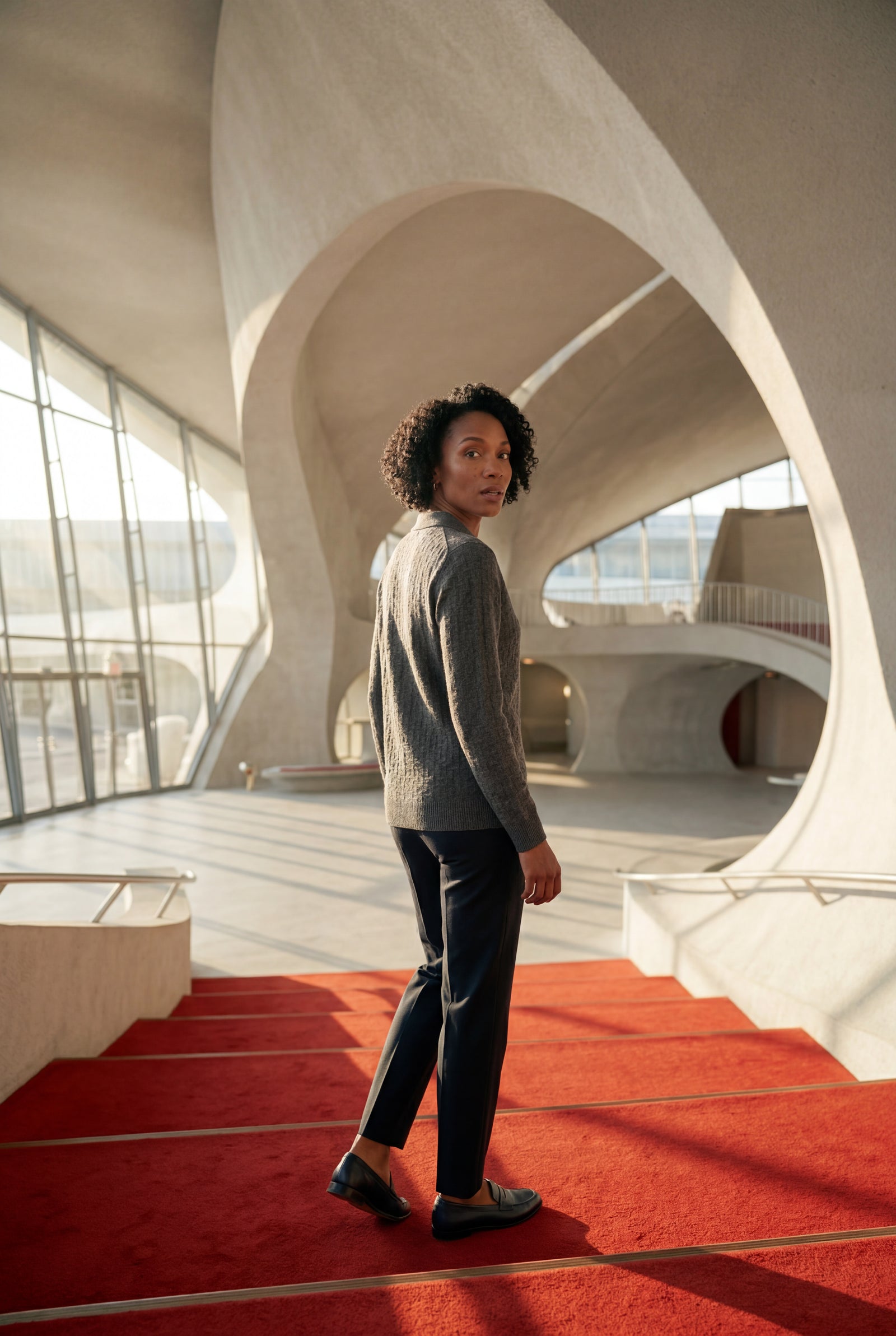 Dark Gray Button-up Collared Cardigan with Patch Pockets - Wool cardigan - Photo 15