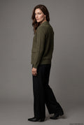 Olive Button-up Collared Cardigan with Patch Pockets - Wool cardigan - Photo 5